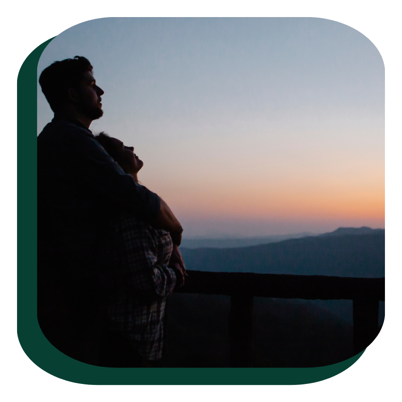 happy couple sunset - green background